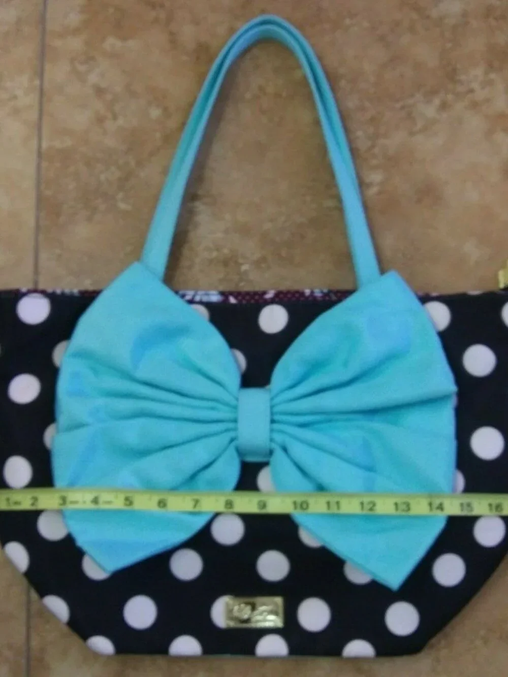 Betsey Johnson Purse Black & White with Teal Bow ...Very Cute